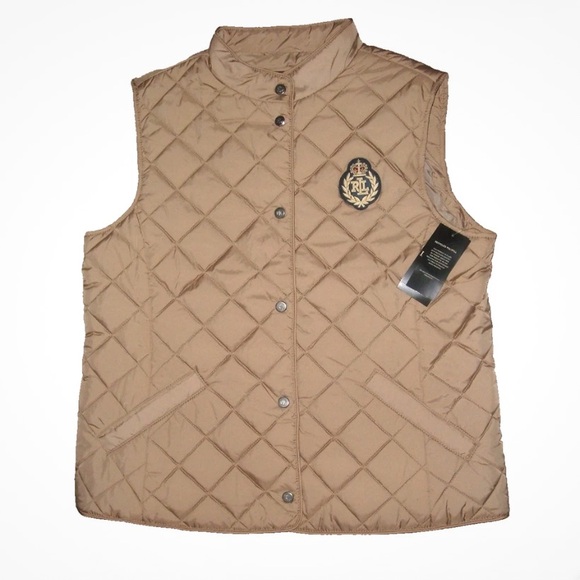 Jackets & Blazers - RALPH LAUREN Size medium Women's Vest Birch Tan RLL CREST Patch Quilted NWT